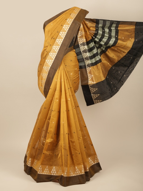 Pothys Mustard & Black Ethnic Motifs Saree