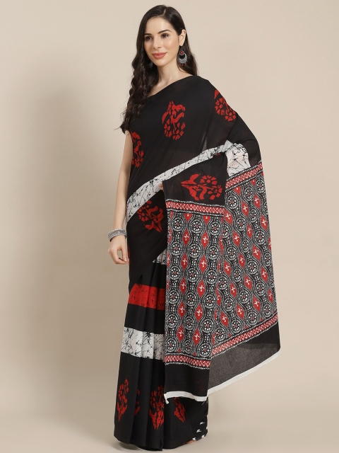 Libas Black & Red Ethnic Motifs Pure Cotton Saree