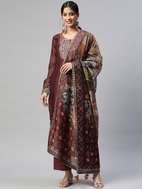 Readiprint Fashions Maroon & White Embellished Unstitched Dress Material with Potli Bag
Readiprint Fashions Maroon & White Embellished Unstitched Dress Material with Potli Bag