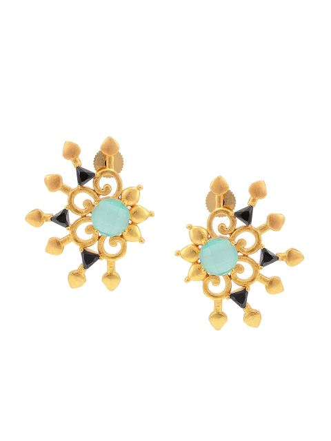 Tistabene Sea Green & Gold-Toned Contemporary Studs Earrings