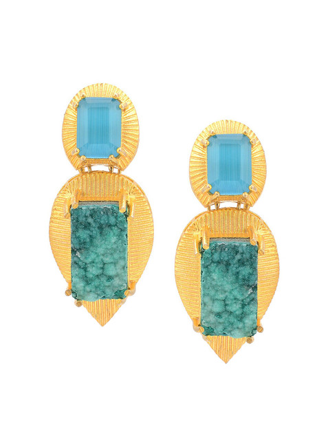 Tistabene Gold-Plated Blue Stone-Studded Contemporary Drop Earrings 
Tistabene Gold-Plated Blue Stone-Studded Contemporary Drop Earrings
