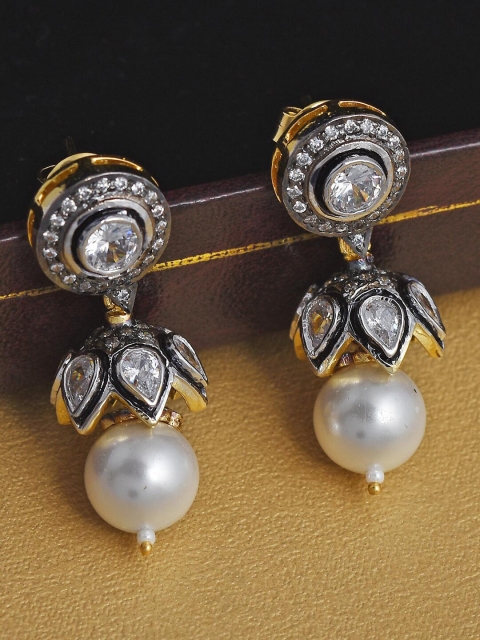 Tistabene White & Gold-Toned Contemporary Jhumkas Earrings