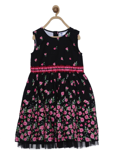 612 league Girls Black & Pink Floral Cotton Dress