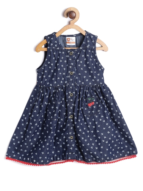 612 league Girls Navy Blue & White Floral Applique Cotton Dress