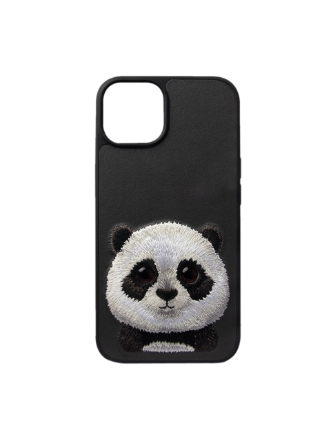 TREEMODA Black & White Panda Embroidered Leather iPhone 13 Pro Back Case