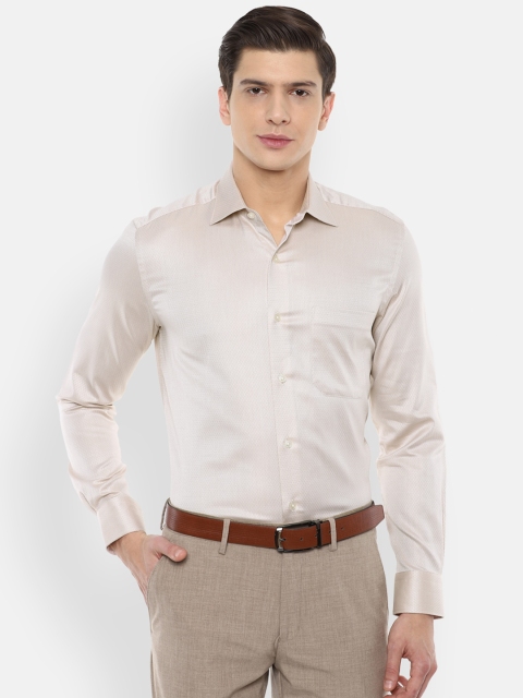Louis Philippe Gods & Kings Men Beige Printed Pure Cotton Formal Shirt