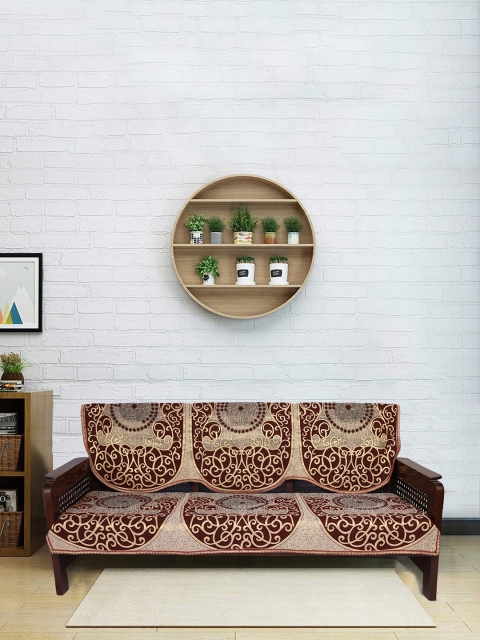 RUGSMITH Maroon & Cream Colored Self Design 5-Seater Sofa Cover