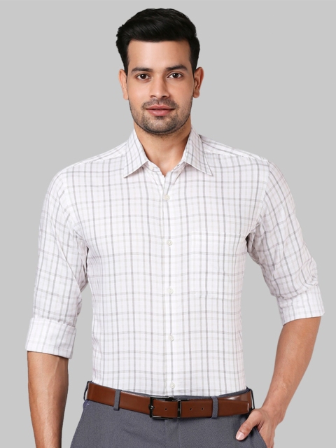 Raymond Men Beige Regular Fit Checked Cotton Casual Shirt