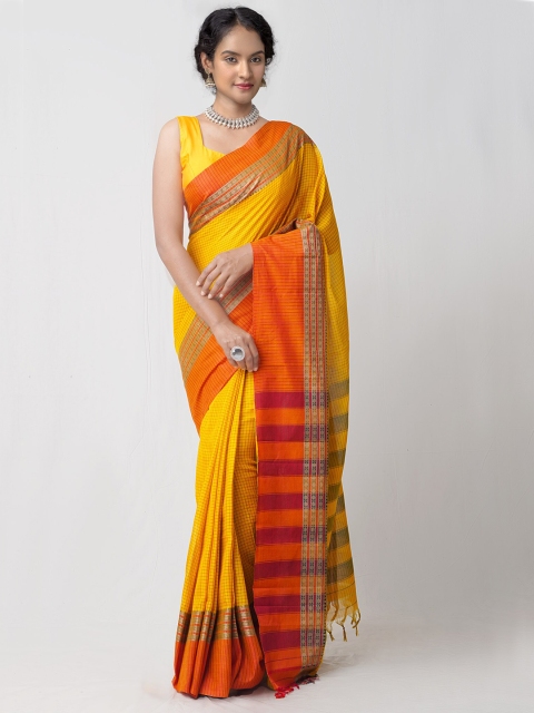 Unnati Silks Yellow & Orange Checked Cotton Handloom Sustainable Pavani Chettinad Saree
Unnati Silks Yellow & Orange Checked Cotton Handloom Sustainable Pavani Chettinad Saree