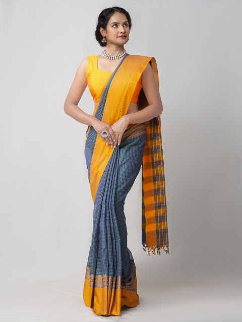 Unnati Silks Blue & Yellow Checked Pure Cotton Handloom Sustainable Chettinad Saree
Unnati Silks Blue & Yellow Checked Pure Cotton Handloom Sustainable Chettinad Saree