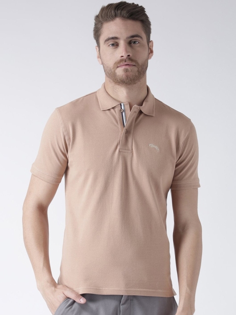 JUMP USA Men Beige Polo Collar Pure Cotton T-shirt