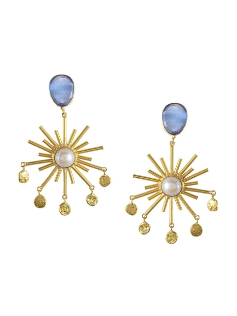 Tistabene Gold-Plated Blue Stone-Studded Quirky Drop Earrings