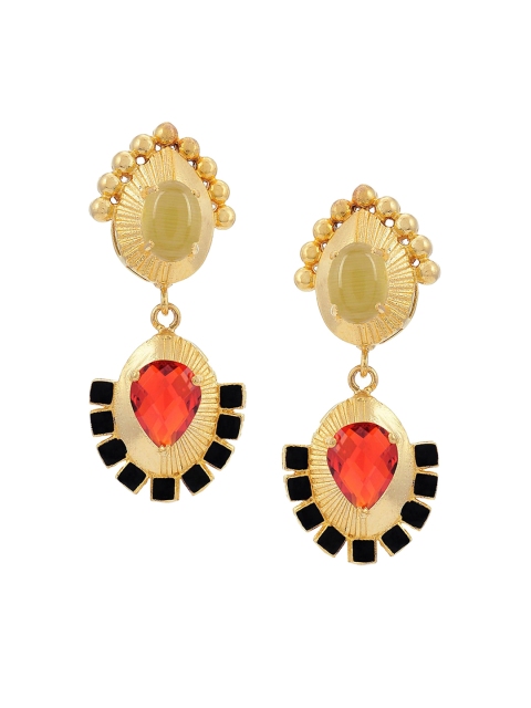 Tistabene Gold-Plated & Red Contemporary Drop Earrings