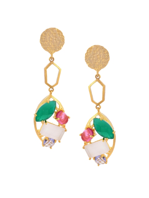 Tistabene Gold-Plated & Green Contemporary Drop Earrings