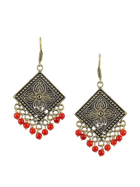 Tistabene Gold-Plated & Red Contemporary Drop Earrings