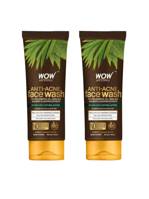 WOW SKIN SCIENCE Set of 2 Anti-Acne Face Wash - 100 ml Each, Brown
WOW SKIN SCIENCE Set of 2 Anti-Acne Face Wash - 100 ml Each, Brown