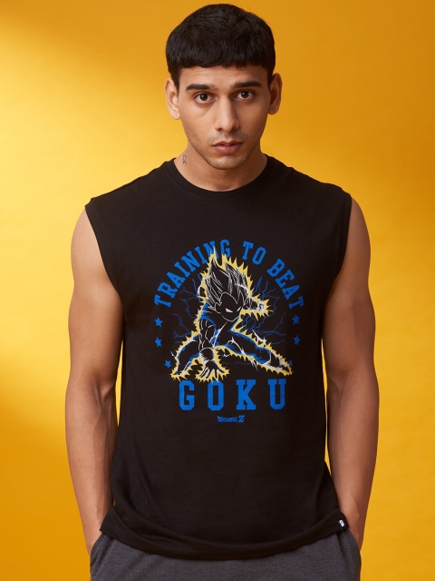 The Souled Store Men Black & Blue Printed Cotton Gym Vest