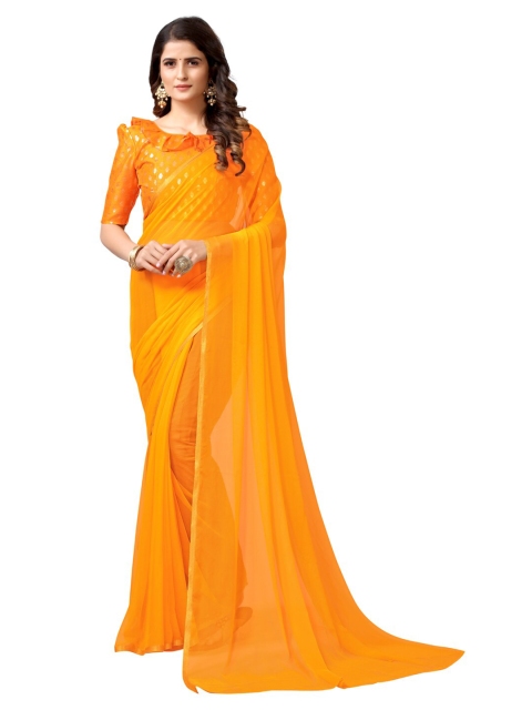 KALINI Yellow & Gold-Toned Zari Saree