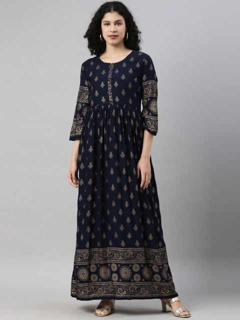 GOLDSTROMS Women Navy Blue Ethnic Motifs Dyed Keyhole Neck Flared Sleeves Anarkali Kurta
GOLDSTROMS Women Navy Blue Ethnic Motifs Dyed Keyhole Neck Flared Sleeves Anarkali Kurta