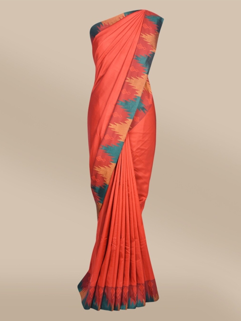 The Chennai Silks Coral & Blue Woven Design Art Silk Saree
