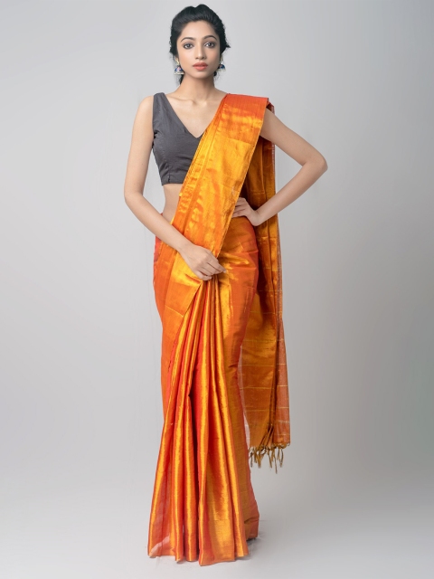 Unnati Silks Orange & Gold-Toned Woven Design Sustainable Silk Cotton Kanjeevaram Saree
Unnati Silks Orange & Gold-Toned Woven Design Sustainable Silk Cotton Kanjeevaram Saree
