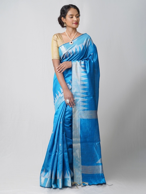 Unnati Silks Blue & Silver-Toned Woven Design Zari Linen Blend Jamdani Saree
Unnati Silks Blue & Silver-Toned Woven Design Zari Linen Blend Jamdani Saree