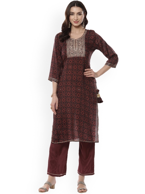 Meena Bazaar Women Black & Maroon Ethnic Motifs Printed Thread Work Kurta with Trousers
Meena Bazaar Women Black & Maroon Ethnic Motifs Printed Thread Work Kurta with Trousers