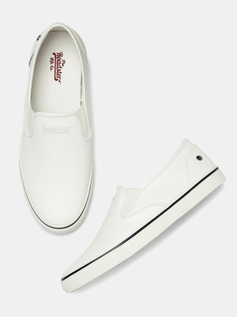 Roadster Men White Slip-On Sneakers