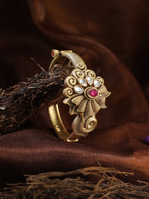 Adwitiya Collection 24 CT Gold-Plated White Stones-Studded & Beaded Antique Flower Bangle
Adwitiya Collection 24 CT Gold-Plated White Stones-Studded & Beaded Antique Flower Bangle