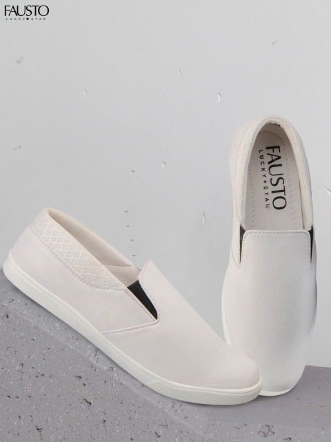 FAUSTO Men White Slip-On Sneakers