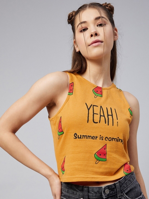Vvoguish Yellow Printed Cropped Tank Top