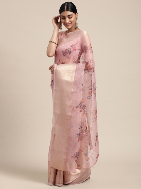 Saree mall Peach Pink & Gold-Toned Floral Digital Print Organza Taant Saree with Checks
Saree mall Peach Pink & Gold-Toned Floral Digital Print Organza Taant Saree with Checks
