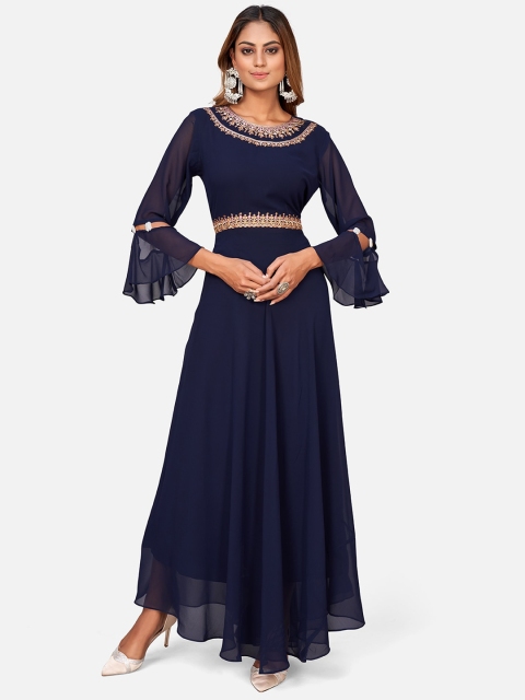 SHOPGARB Women Navy Blue Embroidered Flared Sleeves Thread Work Indigo Georgette Anarkali Kurta
SHOPGARB Women Navy Blue Embroidered Flared Sleeves Thread Work Indigo Georgette Anarkali Kurta