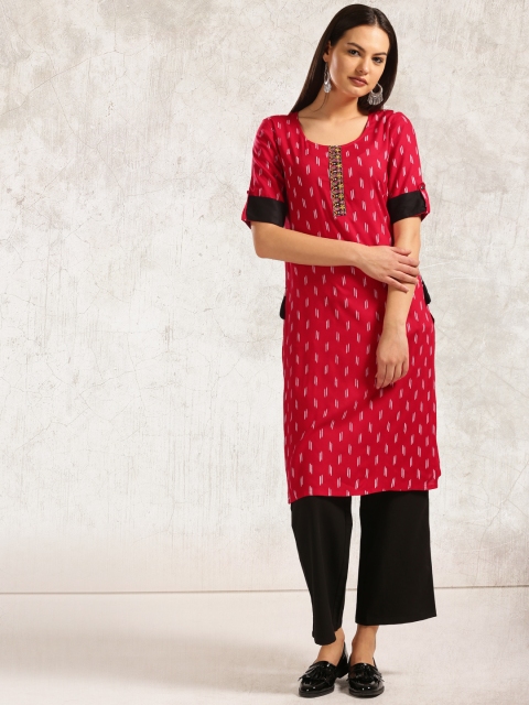 Anouk Women Red & White Printed Straight Kurta