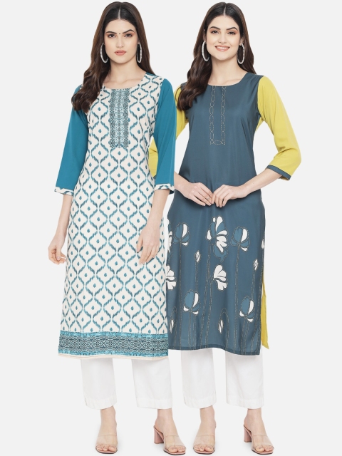 KALINI Women Pack Of 2 Blue Floral Printed Kurta