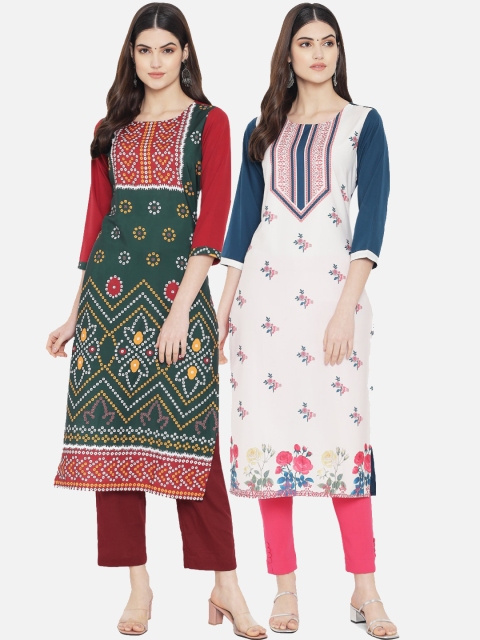 KALINI Women Multicoloured Pack of 2 Floral Crepe Kurta, Multi