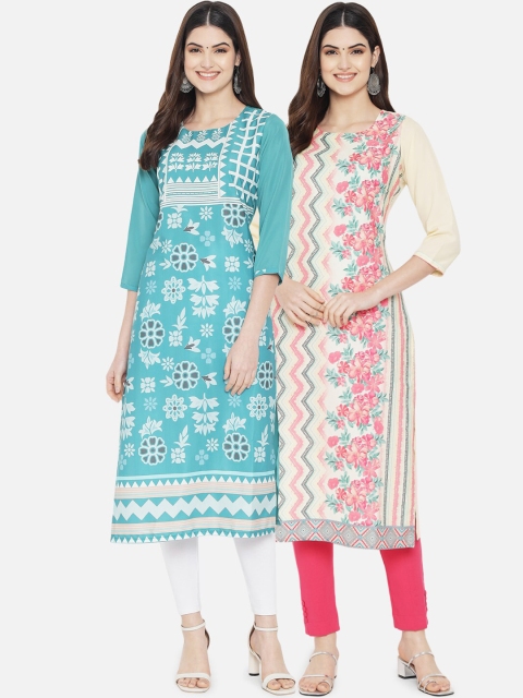 KALINI Women Pack Of 2 Turquoise Blue & Cream-Coloured Ethnic Motifs Printed Crepe Kurta
KALINI Women Pack Of 2 Turquoise Blue & Cream-Coloured Ethnic Motifs Printed Crepe Kurta