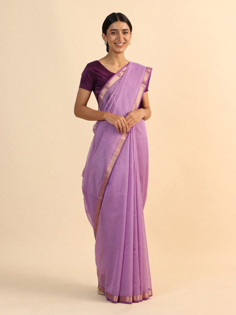 Taneira Lavender & Gold-Toned Zari Silk Cotton Maheshwari Saree
