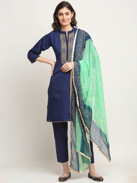Rajnandini Women Blue Ethnic Motifs Yoke Design Sequinned Chanderi Cotton Kurta with Trousers & With Dupatta
Rajnandini Women Blue Ethnic Motifs Yoke Design Sequinned Chanderi Cotton Kurta with Trousers & With Dupatta