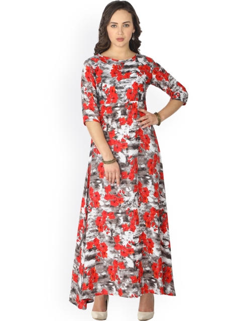 Sangria Women Grey Floral Printed Floral Anarkali Kurta