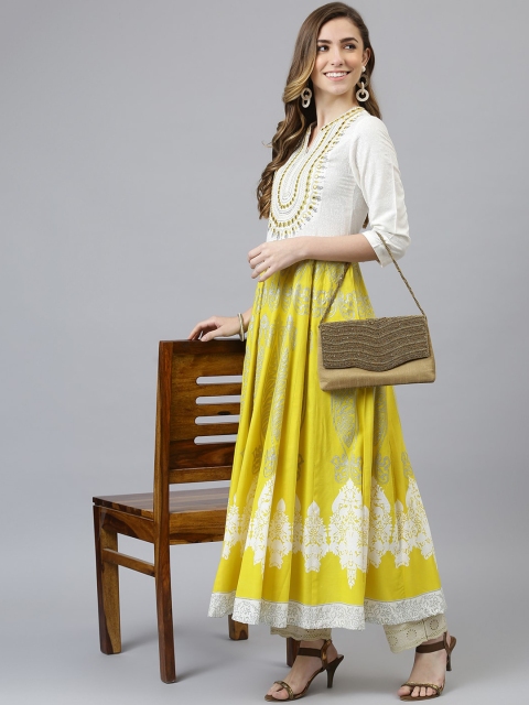Khushal K Women Yellow & White Ethnic Motifs Printed Thread Work Cotton Anarkali Kurta
Khushal K Women Yellow & White Ethnic Motifs Printed Thread Work Cotton Anarkali Kurta