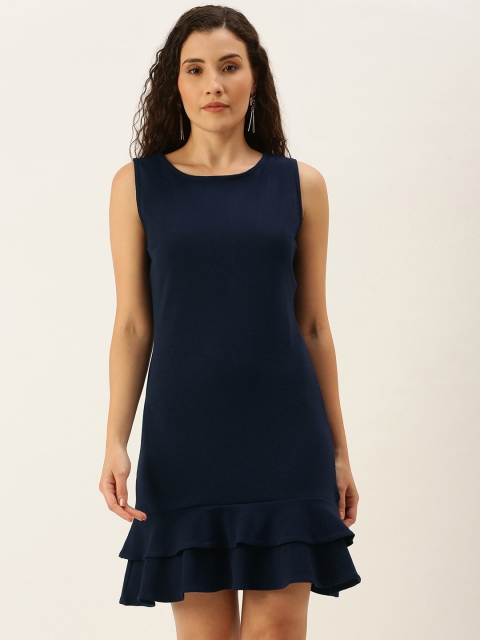 The Vanca Women Navy Blue Solid A-Line Dress