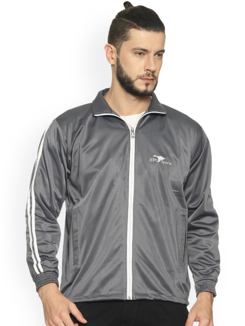 HPS Sports Men Grey Geometric Lightweight Crop Running Sporty Jacket