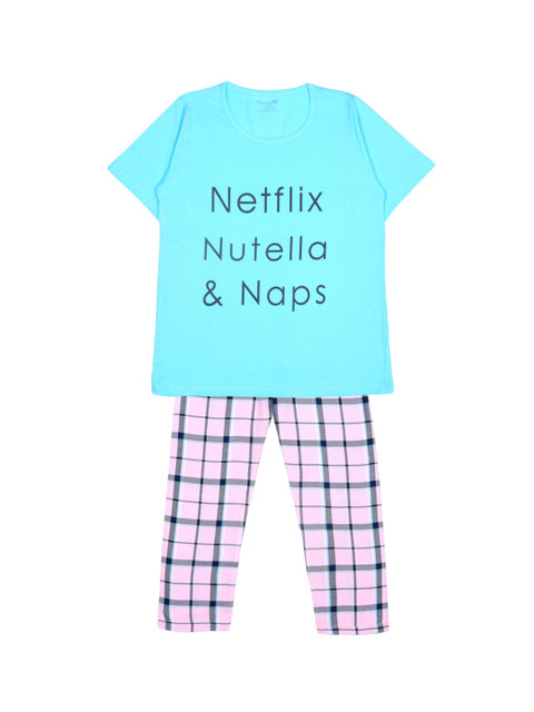 FUNKRAFTS Unisex Kids Blue & Pink Printed Pure Cotton Night suit 
FUNKRAFTS Unisex Kids Blue & Pink Printed Pure Cotton Night suit