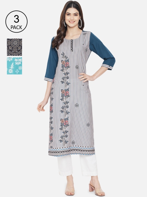 1 Stop Fashion Women Pack of 3 Multicoloured Ethnic Motifs Printed Crepe Kurta, Multi
1 Stop Fashion Women Pack of 3 Multicoloured Ethnic Motifs Printed Crepe Kurta, Multi