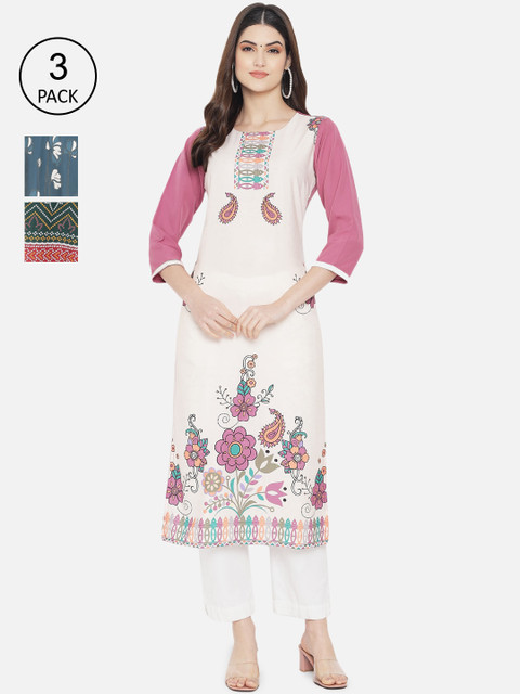 1 Stop Fashion Women Pack of 3 Multicoloured Ethnic Motifs Printed Crepe Kurta, Multi
1 Stop Fashion Women Pack of 3 Multicoloured Ethnic Motifs Printed Crepe Kurta, Multi