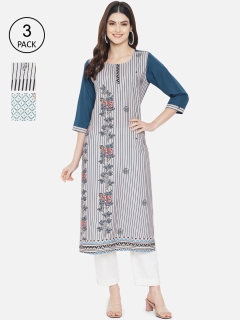 1 Stop Fashion Women Pack Of 3 Multicoloured Ethnic Motifs Printed Crepe Kurtas, Multi
1 Stop Fashion Women Pack Of 3 Multicoloured Ethnic Motifs Printed Crepe Kurtas, Multi