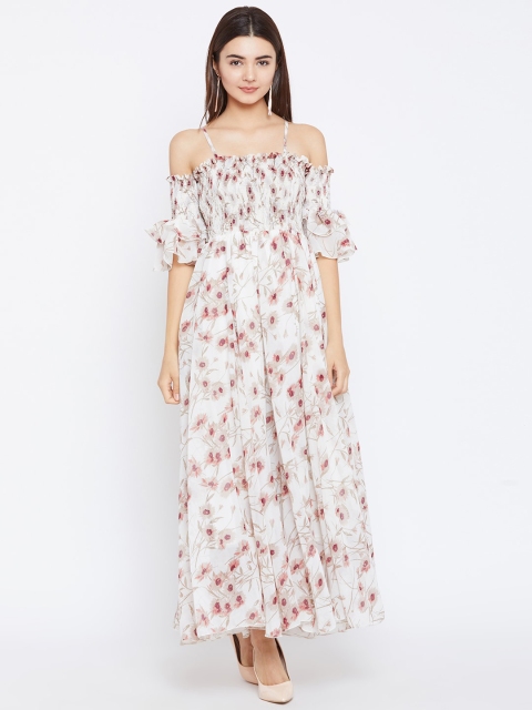 PANIT Off White Floral Georgette Maxi Dress