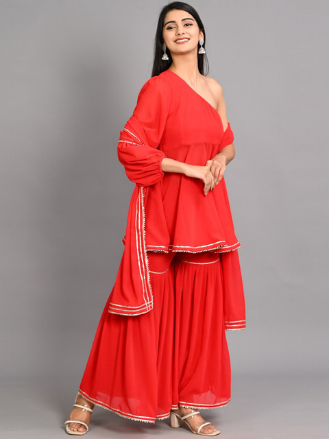 Bavaria Women Red Gotta Patti Kurti with Sharara & With Dupatta
Bavaria Women Red Gotta Patti Kurti with Sharara & With Dupatta