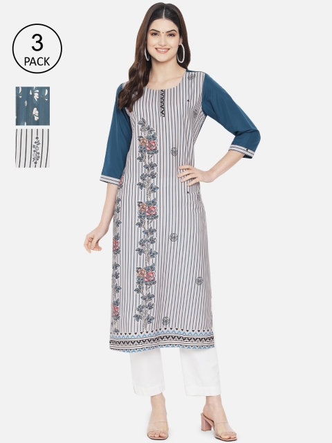 7Threads Women Pack of 2 Crepe Kurta, Multi